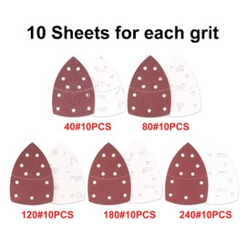 ANBOWEI Mouse Sander Pads, 50pcs Detail Sanding Pads 105 x 150 mm Hook and Loop Sandpaper 11 Holes Multi Tool Sander Pads 40 80 120 180 240 Grits, Compatible with Black and Decker Sander