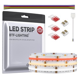BTF-LIGHTING FCOB COB RGBCCT Flexible High Density LED Strip LED Strip 3 m 840 LED/M 2520 LEDs DC24 V 18 W/M IP30 Multicoloured for TV Room Party DIY Home Decoration (Controller and Power Supply Not