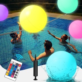 noonchili Pool Toys,5 Pack LED Beach Ball with Remote Control,12" Inflatable Beach Balls with 16 Colors Lights and 4 Light Modes, Floating Pool Lights for Adults Outdoor Pool Party Games