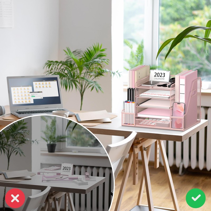 SUPEASY Mesh Desk Organizer with File Holder, 5-Tier Paper Letter