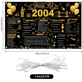 21st Birthday Decorations Black Gold, Back in 2004 Poster UK Happy 21st Birthday Decorations, Large Back in 2004 Backdrop Banner, 21 Years Anniversary Home Decor for Girls Boys