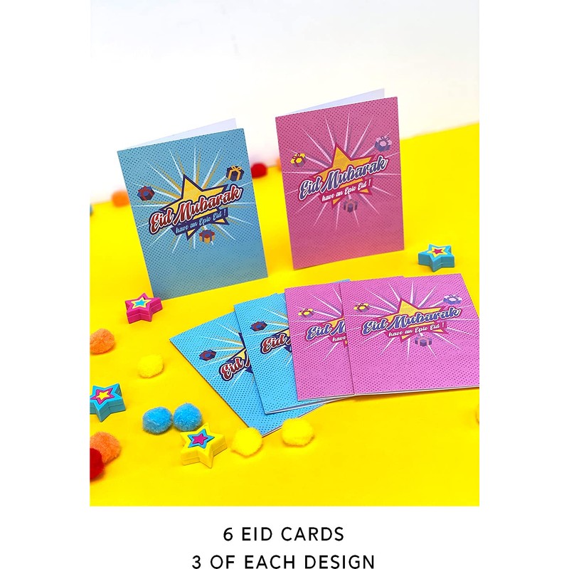 Eid Cards for Kids, Eid Mubarak Cards 6 Multi-pack Eid