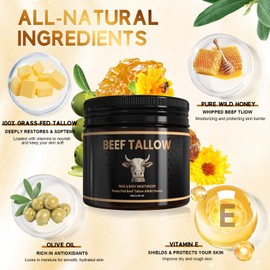 AQSLTJK Beef Tallow for Skin – Whipped Tallow & Wild Honey Balm Face & Body Moisturizer, Grass-Fed, Vitamin-Rich Deep Hydration Balm, 2.16 oz