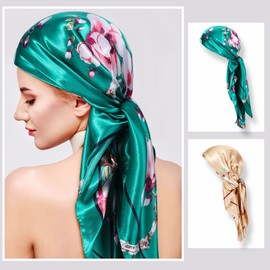 SATINIOR 35 Inch Silky Head Scarf 2 Pcs Large Square Neck Scarf Sleeping Hair Wrapping Satin Scarf for Women(Elegant Color,Graceful Style)