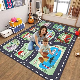 Kids Carpet Playmat Rug City Life Great for Playing with Cars Toys,Kid Rug Play Learn Area Rugs with Rubber Backing,Have Fun Throw Rug for Children's Rooms Bedroom Living Room Game Room 31×47 inch