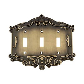 Nostalgic Warehouse 719724 Victorian Switch Plate with Triple Toggle, Antique Brass