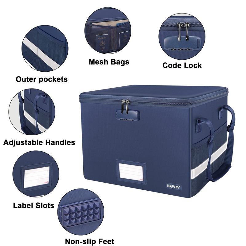 ENGPOW File Box with Lock, Fireproof Document Box with Pockets,