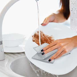 ICHOWHO 30 Pcs Wire Dishwashing Cloths, Double Layer Dish Cloths for Washing Up Non Scratch Wire Cleaning Cloths Reusable Scourers Tea Towels for Kitchen Dishes Pots Sinks Counters, 20x20 cm