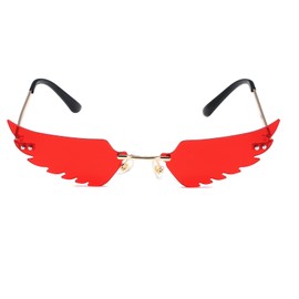 LASPOR Wing Shape Lens Rimless Sunglasses for Women Men Party Glasses (Red)