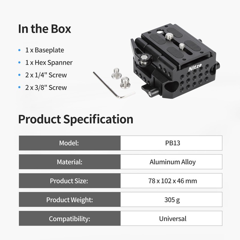 Nitze 15 mm LWS Camera Base Plate, Universal Baseplate for