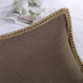 Phantoscope Farmhouse Decorative Throw Pillow Cover Burlap Linen Trimmed Tailored Edges Outdoor Pillow Coffee 20 x 20 Inches, 50 x 50 cm