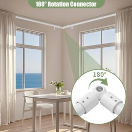 Anndason Heavy Duty 1 Inch Corner Curtain Rods Set (White) 30-76 Inch for Bay & Corner Windows
