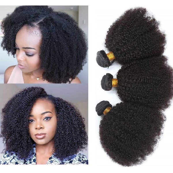 Mongolian Afro Kinky Curly Bundles Human Hair 4B 4C Afro Kinky Human Hair Bundles 8 10 12 Inch Curly Weave Bundles Unprocessed Virgin Hair Afro Curly Hair Extensions for Black Women Natural Color