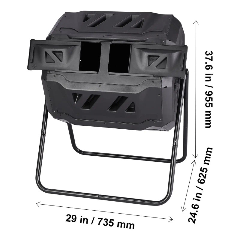 43-Gal Dual Chamber Composting Tumbler Large Tumbling Rotating Steel Frame