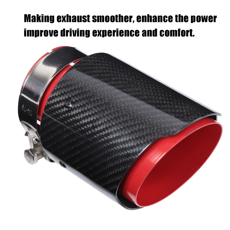 Universal Exhaust Tip Tail Throat Glossy Carbon Fiber Red Pipe