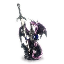 Ain’t It Nice Dragon Statue with Medieval Dragon Sword and Crystal Ball Collectible Dragon Figurine Fantasy Medieval Dragon Décor, Purple 4(L) 2(W) 7(H) inches