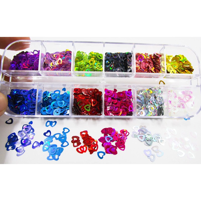 24 Colors Heart Nail Glitter Sequins Holographic Hearts Chunky Glitters