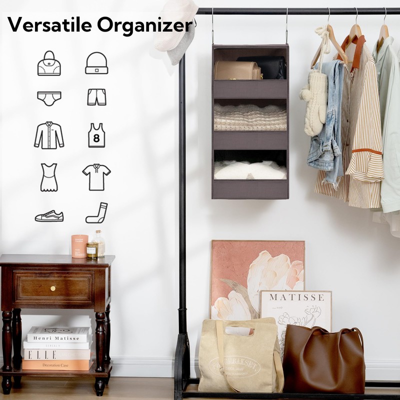 GRANNY SAYS 3-Shelf Hanging Closet Organizer, Foldable Storage, Dark Brown
