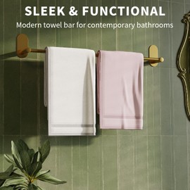 WZRUA Self Adhesive Towel Bar for Bathroom 24ich Stainless Steel and Zinc Alloy No Drill Towel Rack Heavy Duty Hanger Stick On Hand Towel Holder for Kitchen, Cabinet, Door, Shower, Brushed Gold