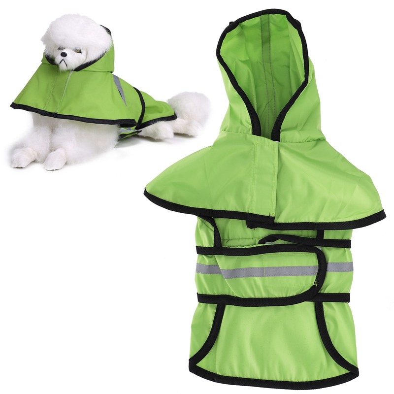 Dog Raincoat Polyester Pet Rain Cape Jacket Reflective Stripe Waterproof