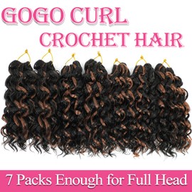 Gogo Curl Crochet Hair 10 Inch Short Curly Crochet Hair for Black Women Beach Curl Water Wave Curly Crochet Braids Hair, Deep Wave Synthetic Braiding Hair Extensions (10 inch 7 Packs P1B/30)