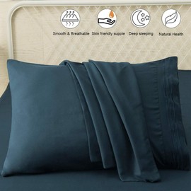 SONORO KATE Luxury Pillowcase Set Brushed Microfiber 1800 Bedding - Wrinkle, Fade, Stain Resistant - Hypoallergenic (Navy Blue, 2 Pillowcases Standard)