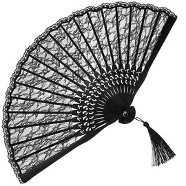 STOBAZA Lace Fan, Black, Folding, Radius 8.9 inches (22.5 cm), Women's Lace Fan, Hand Fan, Silk Fan, Ballet, Hand Fan, Stylish, Wedding, Party, Decoration, Photo Prop, Crafts, Black