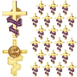 50 Pcs 50 Pcs Funeral Favor for Guest Funeral Cross Ribbon Pins Memorial Lapel Brooch Forever in Our Hearts Religious Christian Celebration of Life Gift for Mourning Remembrance Day (Purple)