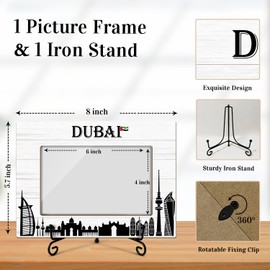 Dubai Picture Frame, Dubai Souvenirs Wooden Photo Frame For Vacation Honeymoon, Dubai Gifts for Family Friends, 4x6 Photo Frame For Tabletop Display, Home Office Table Decor -009