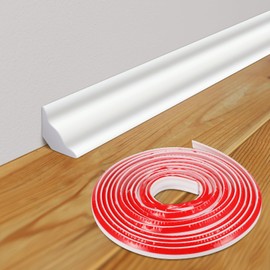 Frienda 16.4 Ft Peel and Stick Baseboard Molding Trim Flexible Self-Adhesive TPE Quarter Round Corner Trim Wall Crevice Strip for Protector Floor Edges Caulk Strip Room Office 0.5" x 0.5" x 0.75"