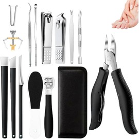 Yakiter 16 Pcs Kit de Herramientas Cortauñas,Cortauñas para Podólogo Profesional,Cortaúñas Grueso para Personas Mayores,Alicates para Uñas de Pie de Acero Inoxidable,con Bolsa de Almacenamiento,para Todo Tipo de Uñas Encarnadas,Paroniquias,Uñas Duras