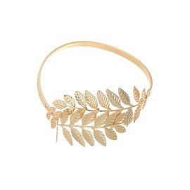 Yocoyee Upper Arm Bracelet Band Cuff Bangle Coil Bracelet Simple Swirl Leaf Gold Armband Boho Jewelry for Women Girls, Leave Gold, Zinc, no gemstone