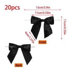 YUYUDEHM 20 Pcs Twist Tie Bow, Satin Bows for Crafts, 4.5" Bows Decor for Gift Wrapping Packaging, Party Decoration, Candy Treat Bag (Black)
