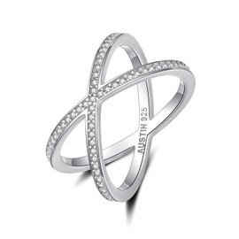 Elegant Cross Over Entwined Ring Made With 925 Sterling Silver, Size 8/Q