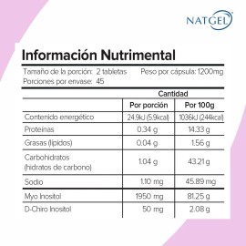 Inositol myo & d-chiro 40: 1 con 90 tabletas de 1.2g bienestar femenino y equilibrio hormonal natgel