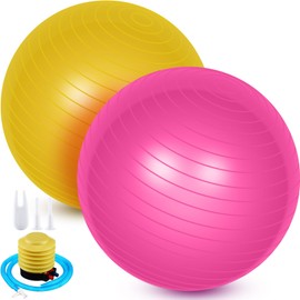 Leyndo 2 Pcs Yoga Ball Bulk Large 26 Inch Exercise Ball Anti Burst Birthing Ball Fitness Ball with Quick Pump, 26 Inches/ 65 cm for Improved Posture, Balance, Yoga, Pilates, Training (Pink, Yellow)