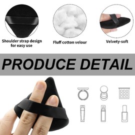 Pack of 4 Powder Puff Triangle Powder Puff Face Extral Soft Setting Make Up Puff for Loose Powder Cosmetic Sponge Beauty Tools Body Wet Dry Shoulder Strap Design (Black)
