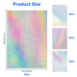 16 Sheets Hologram Film A4 Clear Vinyl Holographic Film Holographic Film for Laminating Album and Wall Decoration (4 Patterns)