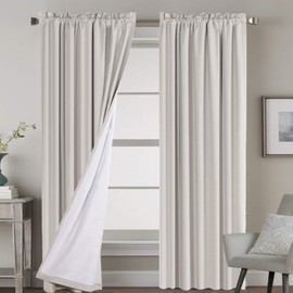 H.VERSAILTEX 100% Blackout Curtains for Bedroom Window Treatment Curtain Thermal Insulated Curtains for Living Room Rod Pocket Drapes White Backing, 2 Panels with 2 Tie-Backs, 52 x 84 Inch, Natural