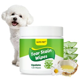 GJYC PET Eye Wipes for Dogs & Cats - Tear Stain Remover with 120 Extra Thick Wipes,Gently removes Tear Stains, Eye Debris, and secretions, Hypoallergenic & Unscented, Aloe & Coconut Oil Formula