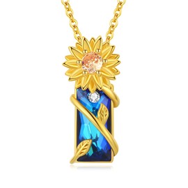TANGPOET Sunflower Necklace with Blue Crystal 925 Sterling Silver Sunflower Pendant Necklaces Gold Plated Rectangle Sunflower Jewelry Jewellery Gifts for Women Mum Wife Girlfriend