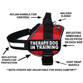 Therapy Dog in Training Nylon Dog Vest Harness. Purchase Comes with 2 Reflective Therapy Dog in Training pathces. Please Measure Your Dog Before Ordering (Girth 19-25", Red)