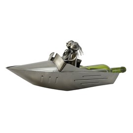 Imported Gift Depot Metallic Couple on Speed Boat Wine Bottle Holder Character