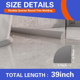 Flexible Quarter Round Molding, Peel and Stick, Corner Molding Trim, Waterproof Rubber Edge Molding Quadrilateral Trim for Wall Corner Countertops, 0.7×0.7 (Gray, 39Inch)