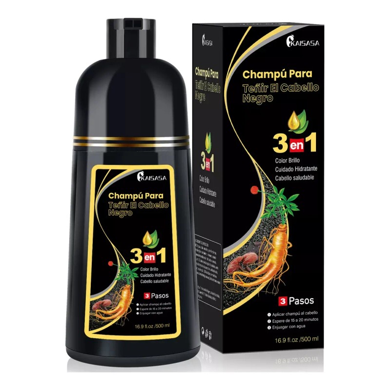 Kaisasa® Shampoo Con Tinte Cubre Canas Natural Jengibre 500ml-Negro