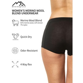 Merino.tech Merino Wool Underwear Women Boxer Briefs Breathable Boy Shorts Dry Fit Base Layer for Women (Charcoal 1 Pack, Small - Medium)