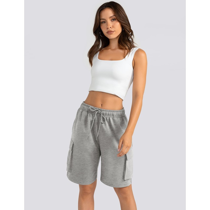 TARSE Cargo SweatShorts Knee Length for Women Soft Cotton Elastic