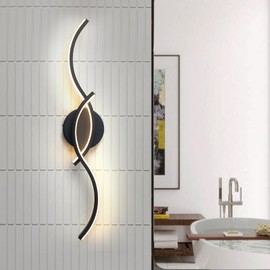 EDISLIVE Modern Wave LED Vanity Light Dimmable Modern LED Vanity Light Fixtures 15W Linear Wall Sconce with Acrylic Strip Shade 3000K,24 in LED Vanity Lights for Bathroom Bedroom Makeup,Black