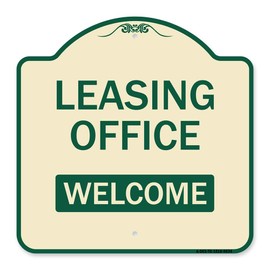 SignMission Designer Series Sign - Leasing Office, Welcome | Tan & Green 18" X 18" Heavy-Gauge Aluminum Architectural Sign | Protect Your Business & Municipality | Made in The USA
