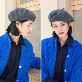 WinsGreat Beret Women's Knit Artist Hat, Wool Blend, Size Adjustable, Casual, Elegant, For Autumn, Spring, Winter, Cold Protection, Cute, Small Face Effect, Work or School Commute, gray